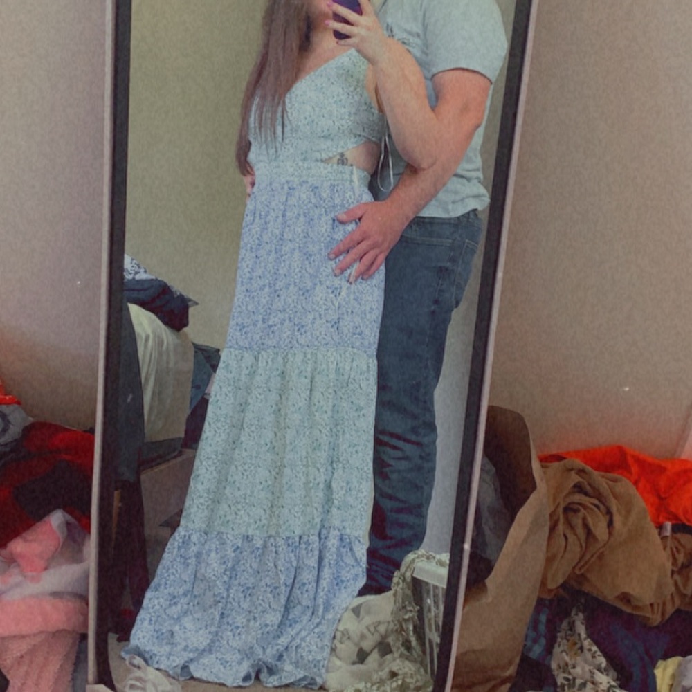 Green & blue floral maxi dress